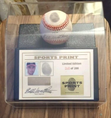 Eddie Mathews Signed Thumbprint & Baseball w/ Display Case - Image 1 of 4