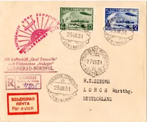 GRAF ZEPPELIN RUSSIA USSR MALYGUIN TO GERMANY REGD. POLAR FLIGHT COVER 1931 - Picture 1 of 2