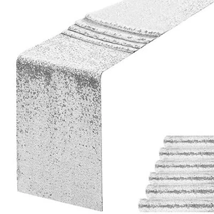 6 Pack Silver Sequin Table Runner 12" x 108" Glitter Party Decor Baby Shower - Picture 1 of 7