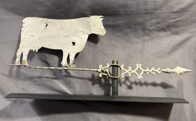 Antigua veleta Country Primitive pararrayos vaca con soporte Foto 1 de 4