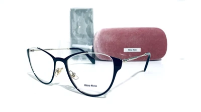 MIU MIU VMU 510 QE3-1O1 黑色金色猫眼半环眼镜 53-19-140 意大利 — 第 1/4 张图片