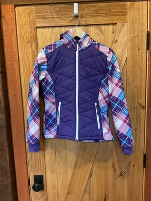 Girl’s Snozu 连帽羊毛衬里夹克紫色粉红色格子尺寸 L (14-16) — 第 1/4 张图片