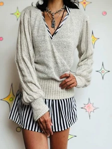 Vintage Cropped Grunge Boho Slouchy Knit Sweater โ Silk Angora Wool Blend - M - Picture 1 of 6