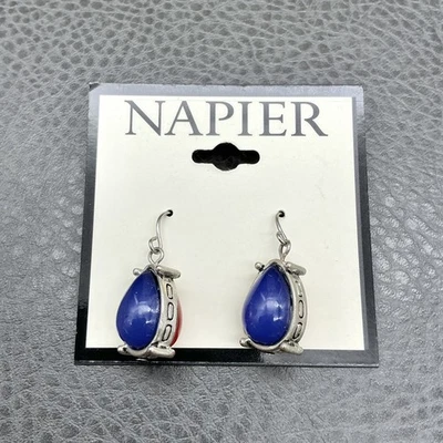 Pendientes Napier Azul Rojo Doble Cara Cuelga Tono Plata Ajuste 1.25 Pulgadas Gota Foto 1 de 4