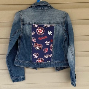 Upcycled Washington Nationals MLB Gapkids Med Jean Jacket  - Picture 1 of 5