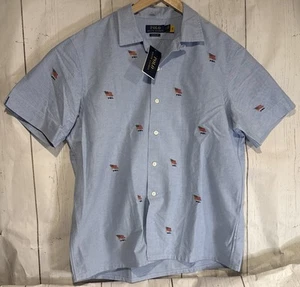 Polo Ralph Lauren Classic Blue Flag Embroider Short Sleeve Oxford $125 msrp NWT - Picture 1 of 5