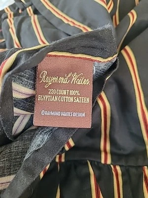 2 Raymond Waites Pillow Shams Queen Ruffled Black W/ Yellow Red Stripes Cotton - Изображение 1 из 4