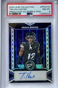 2024 Leaf Collective Press Pass Travis Hunter Auto Purple Shimmer 8/8 Rare PRC - Picture 1 of 4