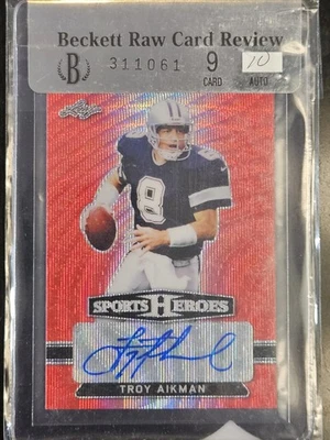 Troy Aikman 2018 Leaf RED Sports Heroes Auto SSP /2 Bgs Raw Review 9/10 Auto - Image 1 of 2