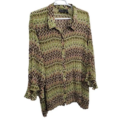 Maggie Barnes 5X Blusa Abotonada Abstracta Gasa Flutter Volantes Bosque Hada Foto 1 de 4