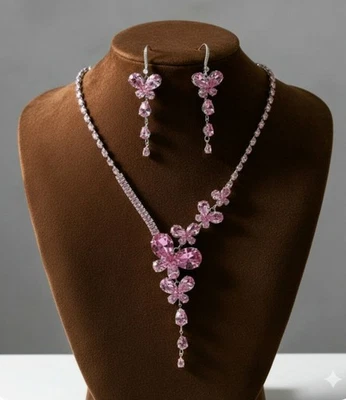 Набор ювелирных изделий Swarovski из белого золота 14 карат с розовыми шепотами весны созданный в лаборатории - Изображение 1 из 4