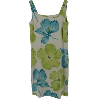 Tommy Bahama Stretch Silk Hawaiian Tropical Dress Med Floral Leaves Vacation - Image 1 of 4