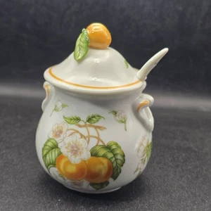 Lenox Orchard Porzellan Aprikose Gelee Marmeladenglas mit Deckel & Löffel Vintage 1991 - Bild 1 von 11