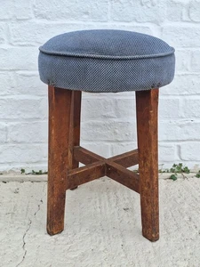 Vintage Retro Velvet Seat Solid Wood Stool Seat Mid Century Style - Picture 1 of 10
