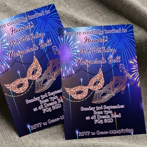 Personalised Masquerade Ball Birthday Party Invitations Pearls Invites x10 - Picture 1 of 5