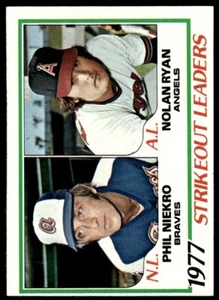 1978 Topps 1977 Strikeout Leaders - Phil Niekro/Nolan Ryan casi nuevo estado Atlanta - Imagen 1 de 2