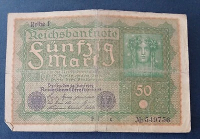 GERMANY - 1919 - 50 MARK - BANKNOTE - NR.549756 - CIRCULATED - Image 1 of 2