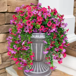 Artificial Flowers for Outdoors Fake Hanging Decoration, 2Pcs Purple and Hotpink - Picture 1 of 8