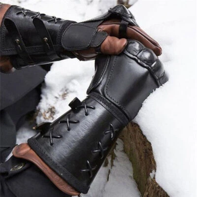 Hombres Cuero Guardabrazos Guantes de Boxeo Medieval Retro Brazador Guantelete Juegos con disfraces utilería Foto 1 de 4