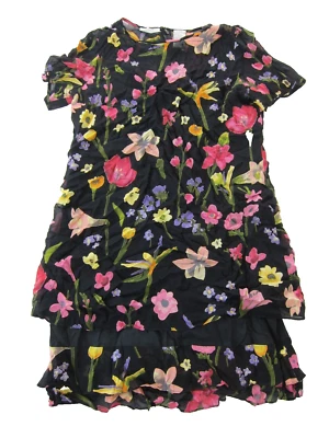 Vintage Liz Claiborne Rayon Black Pink Floral Short Sleeve Tunic Smock Dress 12 - Image 1 of 4