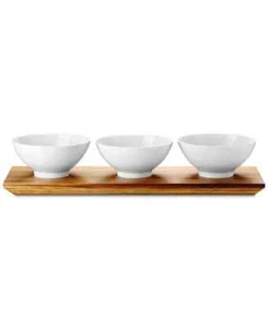 Rosenthal Loft Three Juego de Cuencos de 4.5" con Plato de Madera de Acacia de 15" - NUEVO - Imagen 1 de 1
