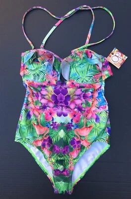 Traje de baño OP Flamingo de una pieza para jóvenes M 7-9 ~ correas extraíbles florales tropicales Foto 1 de 4