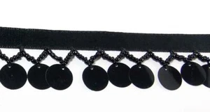 Beaded Fringe Black Round Paillettes Seed Beads Satin Tape Sewing Dance Lamp - Picture 1 of 3