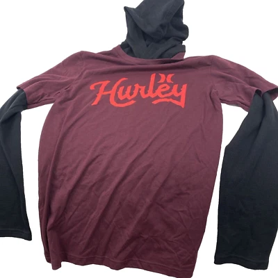 NUEVO CON ETIQUETAS Camiseta Hurley Niño Grande 12-13 Años Con Capucha Granate Negra Manga Larga 2fer Foto 1 de 4