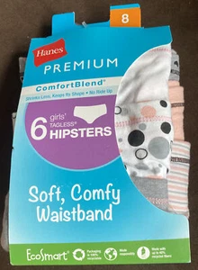 Paquete de 6 ropa interior Hanes Premium para niñas talla 8 Hipsters sin etiquetas Ecosmart - Imagen 1 de 5