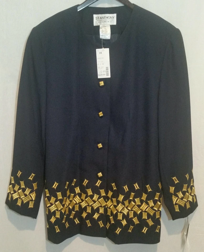 Blazer Traje Chaqueta St. Anthony Noche Azul Marino Bordado Dorado Talla 18 Abrigo Foto 1 de 4