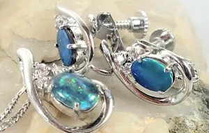 Juego de pendientes y colgantes de plata esterlina triplete de ópalo y circonita cúbica con sello - Imagen 1 de 8