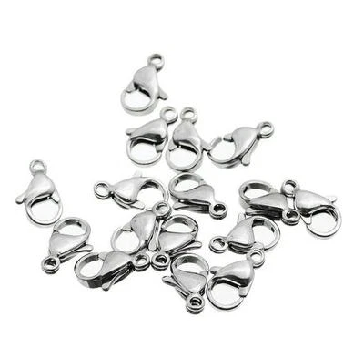 50pcs in bulk Silver 10mm Jewelry Findings Stainless steel lobster clasps Hook - Image 1 of 4