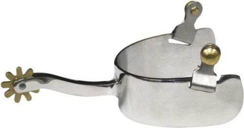 Showman Stainless Steel Wide Band Spurs W/ Brass Rowel & Buttons Horse Tack