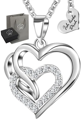 Damen Halskette Silber 925 mit Herz Anhänger Herzkette Liebe Geschenk für Frauen - Bild 1 von 4
