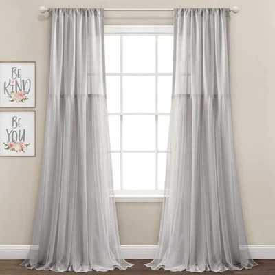 Tulle Skirt Solid Light Filtering Window Curtain Panels Pair 40" W x 84" L Li... - Image 1 of 4