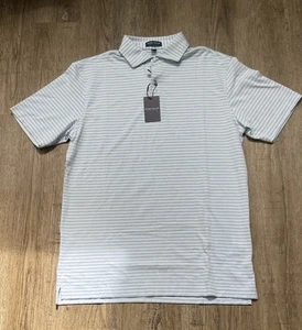 Peter Millar Mens Crown Crafted Striped Polo Blue White Sz Medium MF24XK 56E - Picture 1 of 3