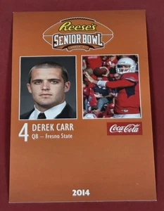 Tarjeta de novato Derek Carr RC 2014 Senior Bowl Fresno State Bulldogs Oakland Raiders - Imagen 1 de 2