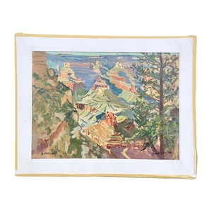 Vintage Grand Canyon Oil On Canvas Board Painting By Boris Vasiloff Russian MCM - Picture 1 of 14