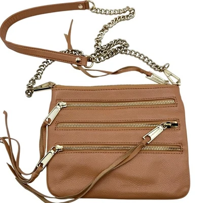 "Bolso Bandolera Rebecca Minkoff Mini 5 Cremallera Cuero Tostado Herrajes Dorados 9"" x 7""" Foto 1 de 4
