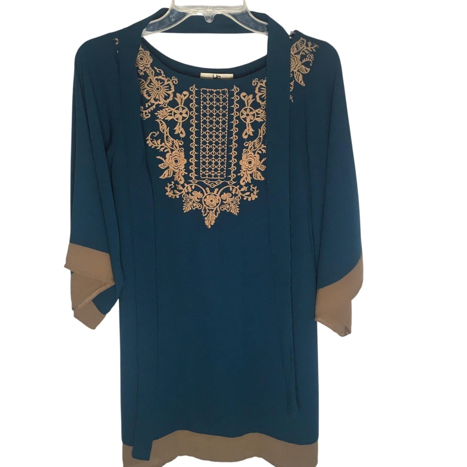 Vestido para mujer Ya Los Angeles pequeño bordado boho campesino túnica faja corbata Foto 1 de 4