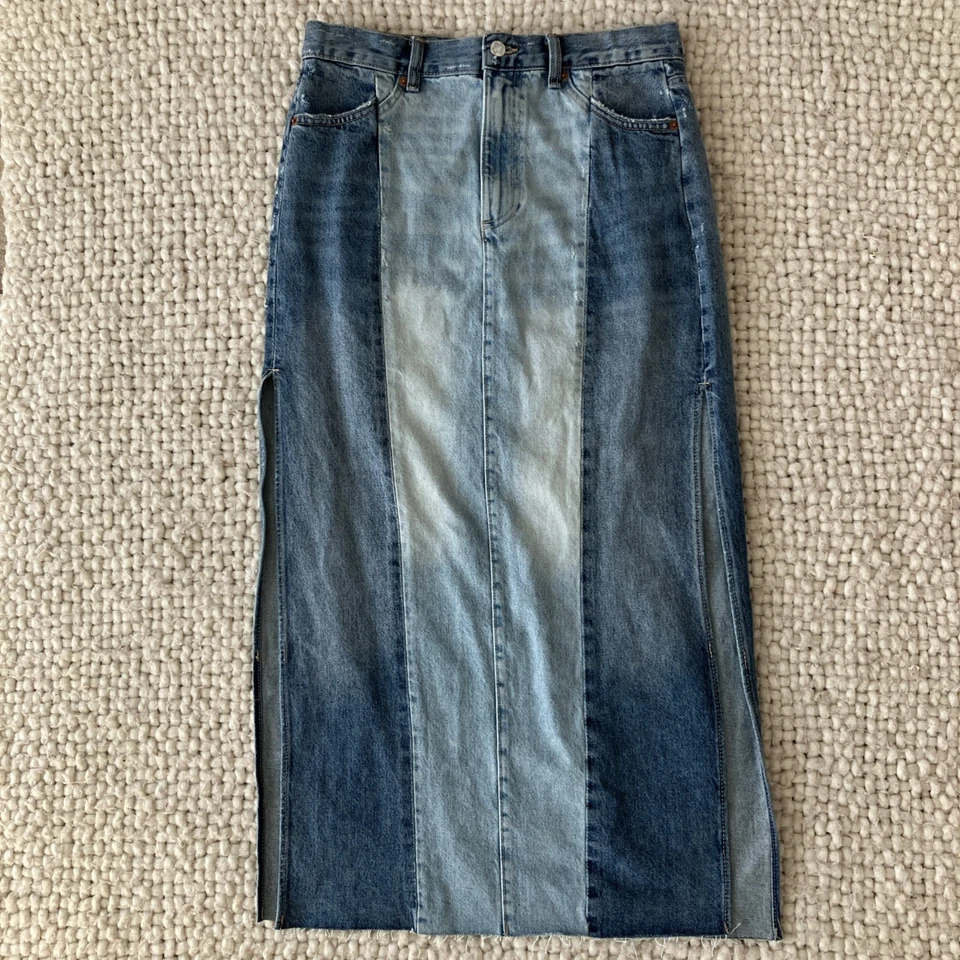 Maxi Falda Vaquera Zara Azul Mediana Jean Retazos Abertura Y2K Western Festival Foto 1 de 4