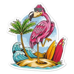 Flamingo Surf Beach, calcomanía adhesiva de vinilo, interior exterior, 3 tamaños, #8051 - Imagen 1 de 1
