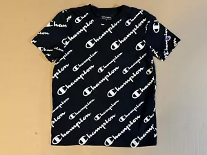 Champion All Over Print Shirt Black Short Sleeve Pullover Tee Boy’s Size XL - Picture 1 of 5