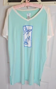 Simply Basic Womens Night Gown Sleep Shirt Butterfly Graphic Green Blue One Size - Picture 1 of 8