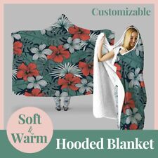 Personalized Tropical Jungle Flower Hooded Throw Blanket Fleece Hoodie Cape