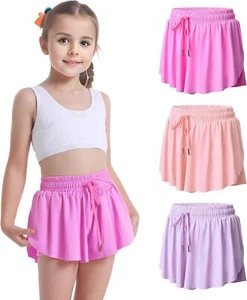 3 Pack Girls Flowy Shorts 2 in 1 Butterfly 10-12 Years, Lightpurple+pink+rosy - Picture 1 of 6