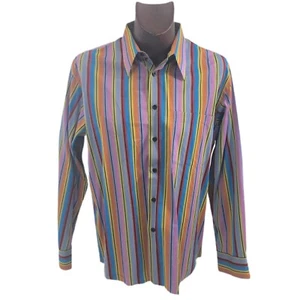 Acorn By Bob Goldfeder Men’s Button Down Shirt Sz Large Multicolor French Cuffs - Picture 1 of 12