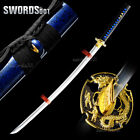 Noble Blue Saya Japanese Sword Samurai Katana Carbon Steel Blade Dragon Tsuba