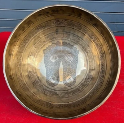 12 inch Singing Bowl-Buddha Feet Carving Bowl-Handmade Deep relaxing Sound Bowl - Image 1 of 4