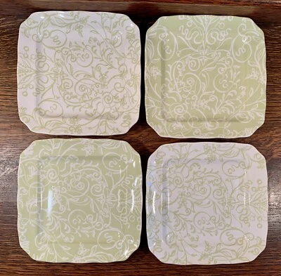 Lot of 4 Retired Cynthia Rowley CYNTHIA’s SCROLLS GREEN 6.25” Appetizer Plates - Image 1 of 4